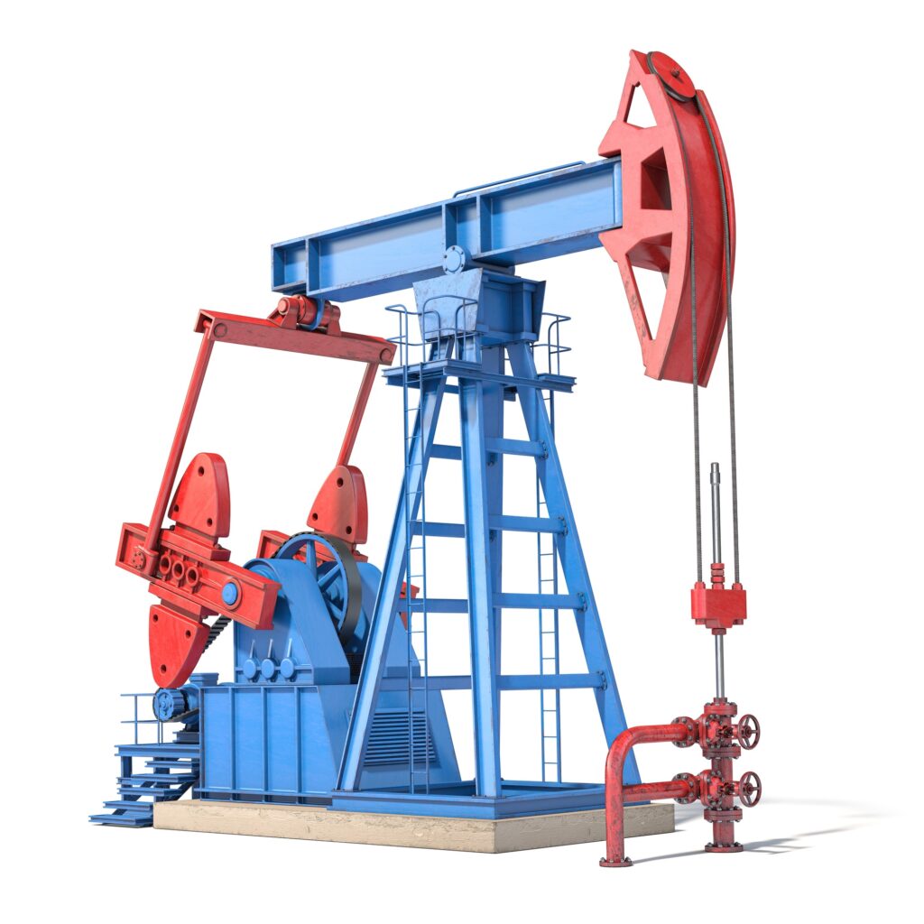 Oil pump jack isolated on white background.