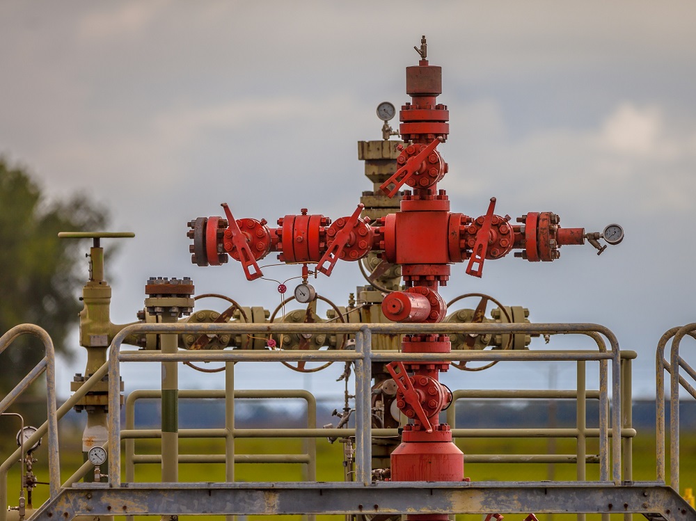 Well head at gas field station in the Netherlands